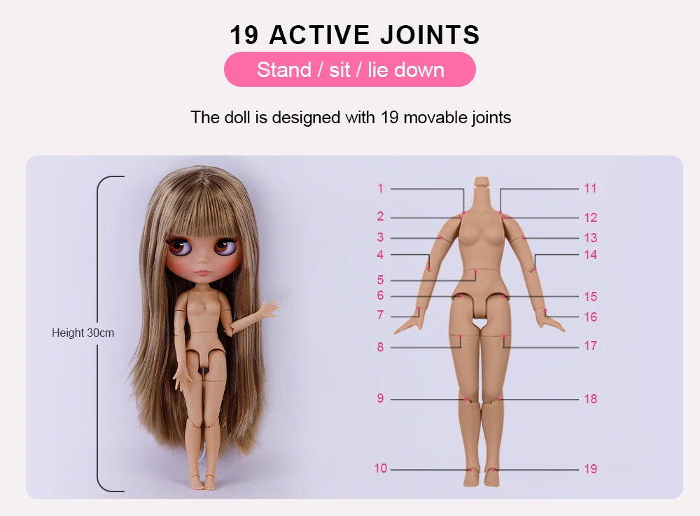 ICY DBS Blyth Doll BJD Joint Body tan Skin Matte Face New face Set Doll 1/6 30cm Gift Anime SD