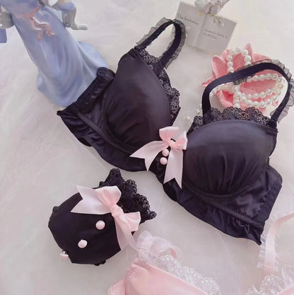 Women's Bow Color-Block Wireless Bra Set