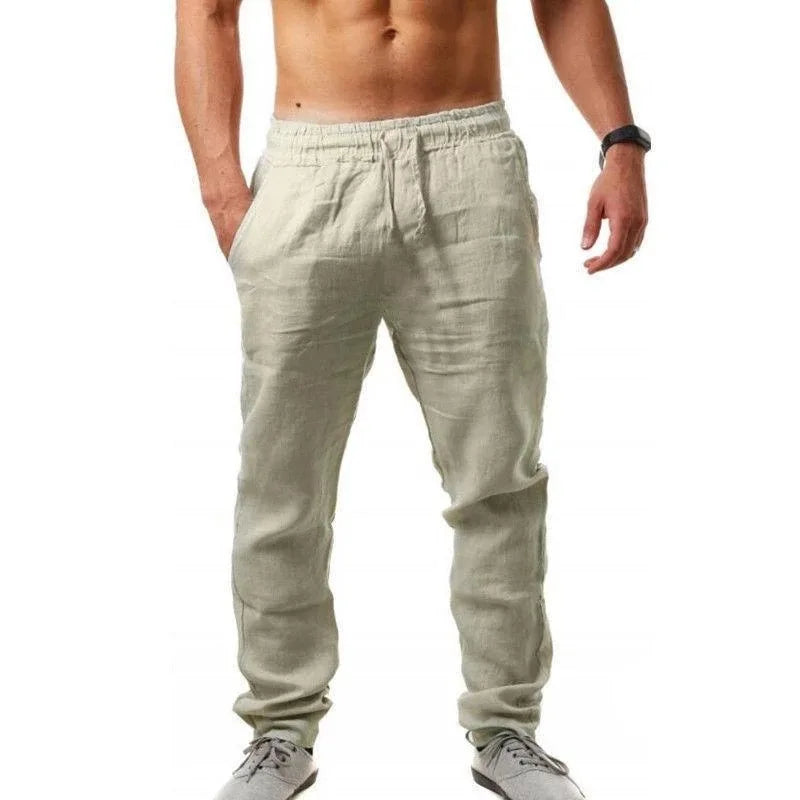 Autumn  Winter New 9 Colors Men's Solid Color Cotton Linen Pants Autumn Streetwear Fashion Casual Solid Color Loose Trousers