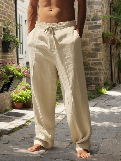 New Men's Beach Pants - Daily Versatile Outdoor Leisure Fitness Simple Cotton Hemp Texture Loose Long Pants for Autumn And Winte