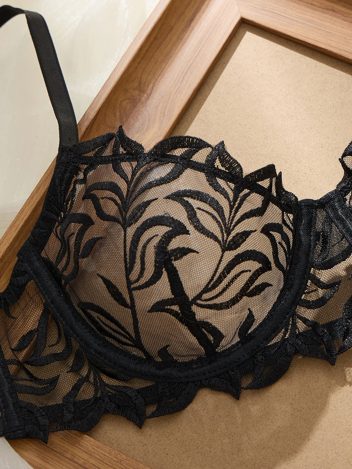 Women's Embroidered Sheer Bra & G-String Set