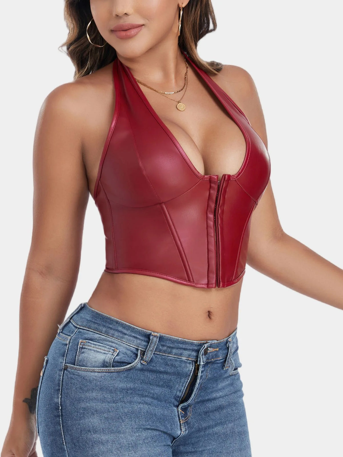 Women's PU Leather Corset-Style Vest Top