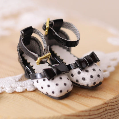 ICY DBS Blyth doll shoes polka dot elegant chunky heeled high heels toy gift