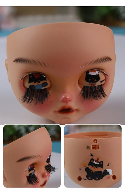 Blyth 1/6 doll hand drawn makeup face shell Blank Makeup DIY frosted face handmade