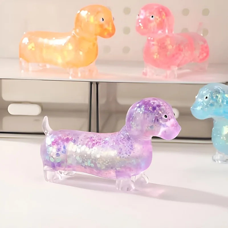 Sparkling Powder Sausage Dog Fidget Squishes Pinch Soft Maltose Texture Stress Relieving Toy Cute Puppy Slow Rising Squishy Toys