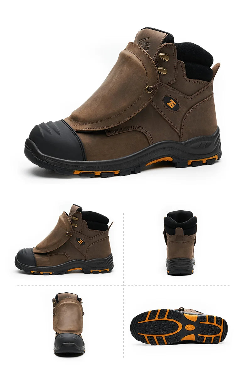 Genuine Leather Work Safety Boots Men High Temperature Resistant Welding Shoes Puncture-Proof Indestructible Shoes Work Boots