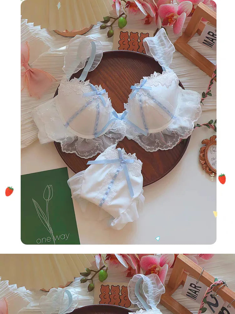 Women's Lace Bow Underwire Bra Set