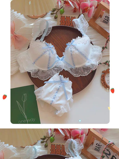 Women's Lace Bow Underwire Bra Set