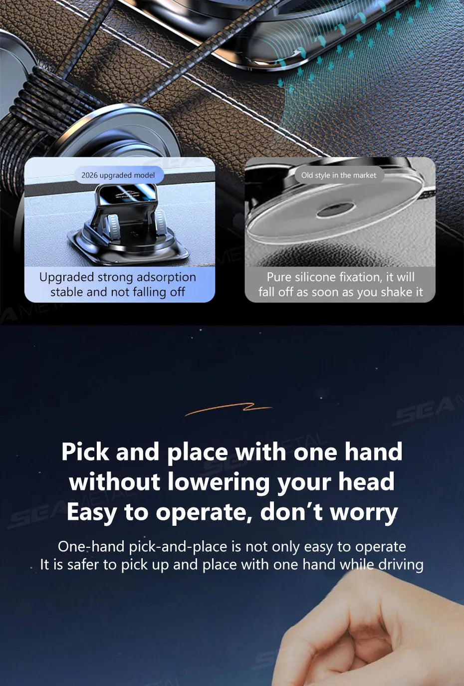 SEAMETAL Car Phone Mount Anti Slip Silicone Dashboard Phone Holder 360-Degree Free Rotation Universal Head-Up Navigation Holder
