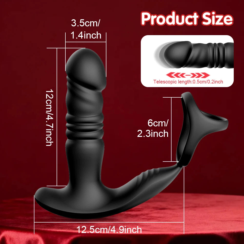Thrusting Prostate Massager Anal Dildo Vibrator for Men, 6-in-1 Vibrating Male Anal Toys with Silicone Cock Ring Adult Sex Toys