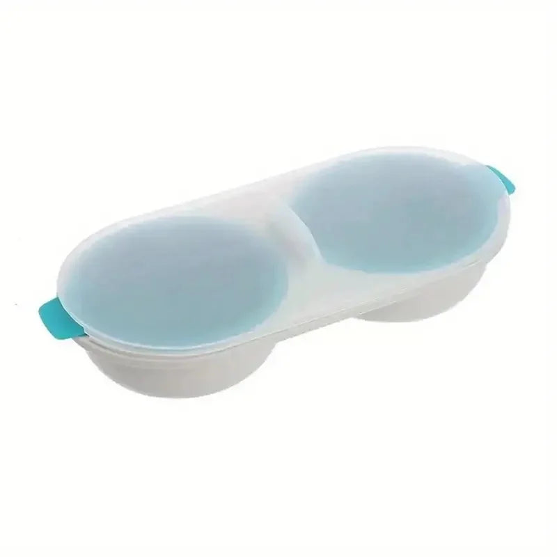 1Pc Dual-Cup Microwave Egg Poacher with Clear Lid, Cooked Eggs, Food-Safe Material, Microwave Egg Cooker