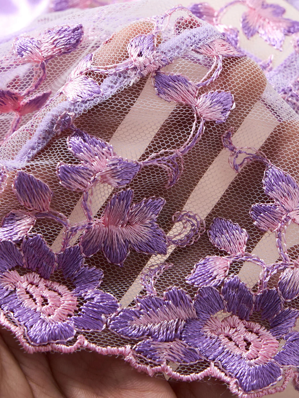 Purple Floral Embroidered Bra & Thong Set