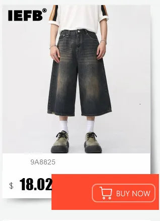 IEFB Men's Wear Knee Length Denim Shorts Summer New Multi Pocket Loose Jeans Solid Color Japanese Style Male Overalls 9C6027