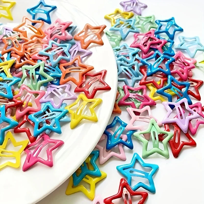 10pcs/30pcs Cute Hollow Star Hair Clips Vibrant Colorful Snap Design Perfect for Styling and Makeup Ideal ' Gift Holiday Gift