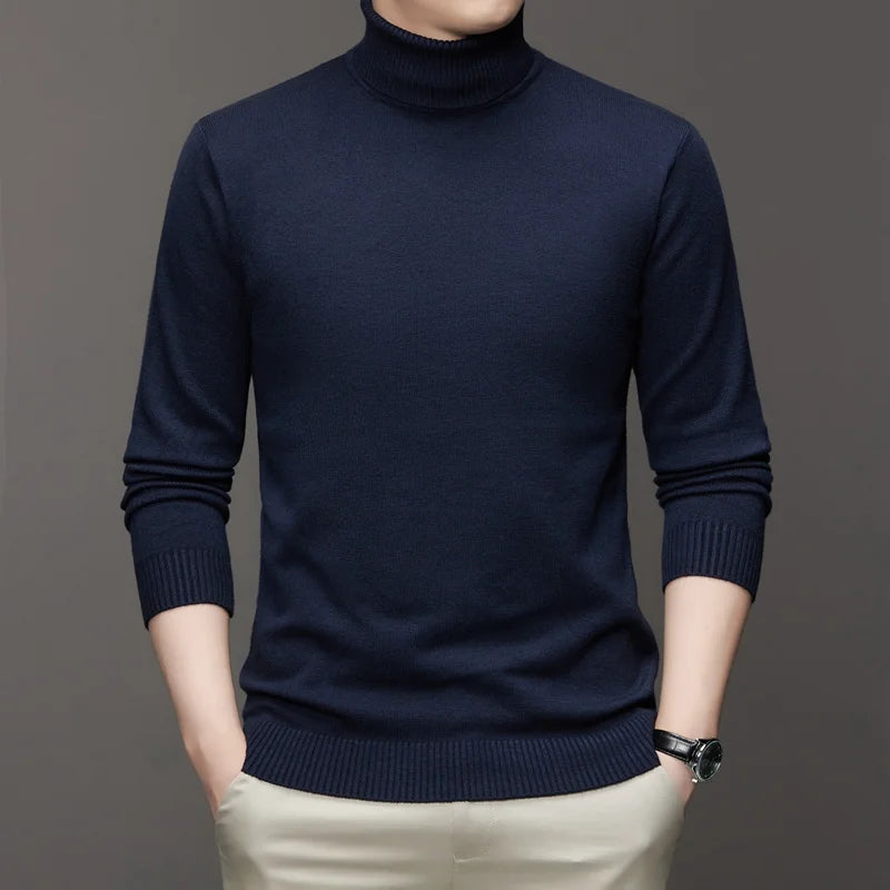 2026 New Mens Knitted Sweaters Solid Color Turtleneck Breathable Pullovers Warm Outdoor Basic Streetwear autumn Business Tops