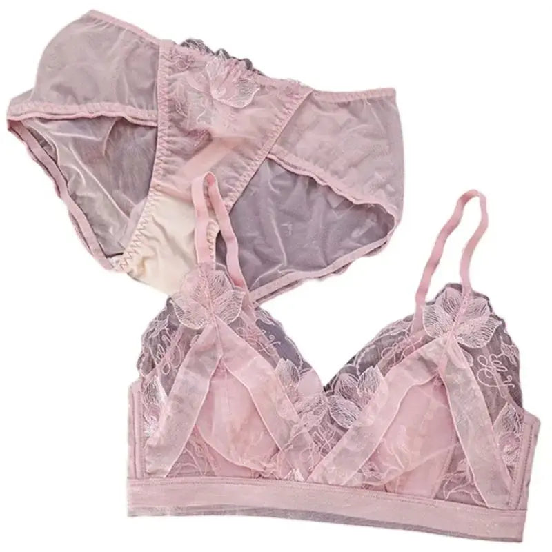 Sexy Lingerie Set Women's French Super Fairy Lace Mesh Thin Cup Rabbit Ear Cup Anti Bump Anti Sag Underwired Bra