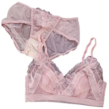 Sexy Lingerie Set Women's French Super Fairy Lace Mesh Thin Cup Rabbit Ear Cup Anti Bump Anti Sag Underwired Bra