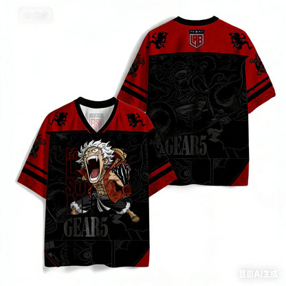 Bandai 2026 One Piece Luffy Anime T-shirt Retro Baseball Jersey Style Printed Y2k Street Wear Harajuku Family Matching