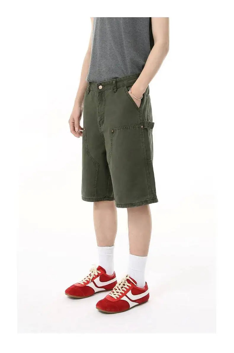 IEFB Men's Wear Knee Length Denim Shorts Summer New Multi Pocket Loose Jeans Solid Color Japanese Style Male Overalls 9C6027