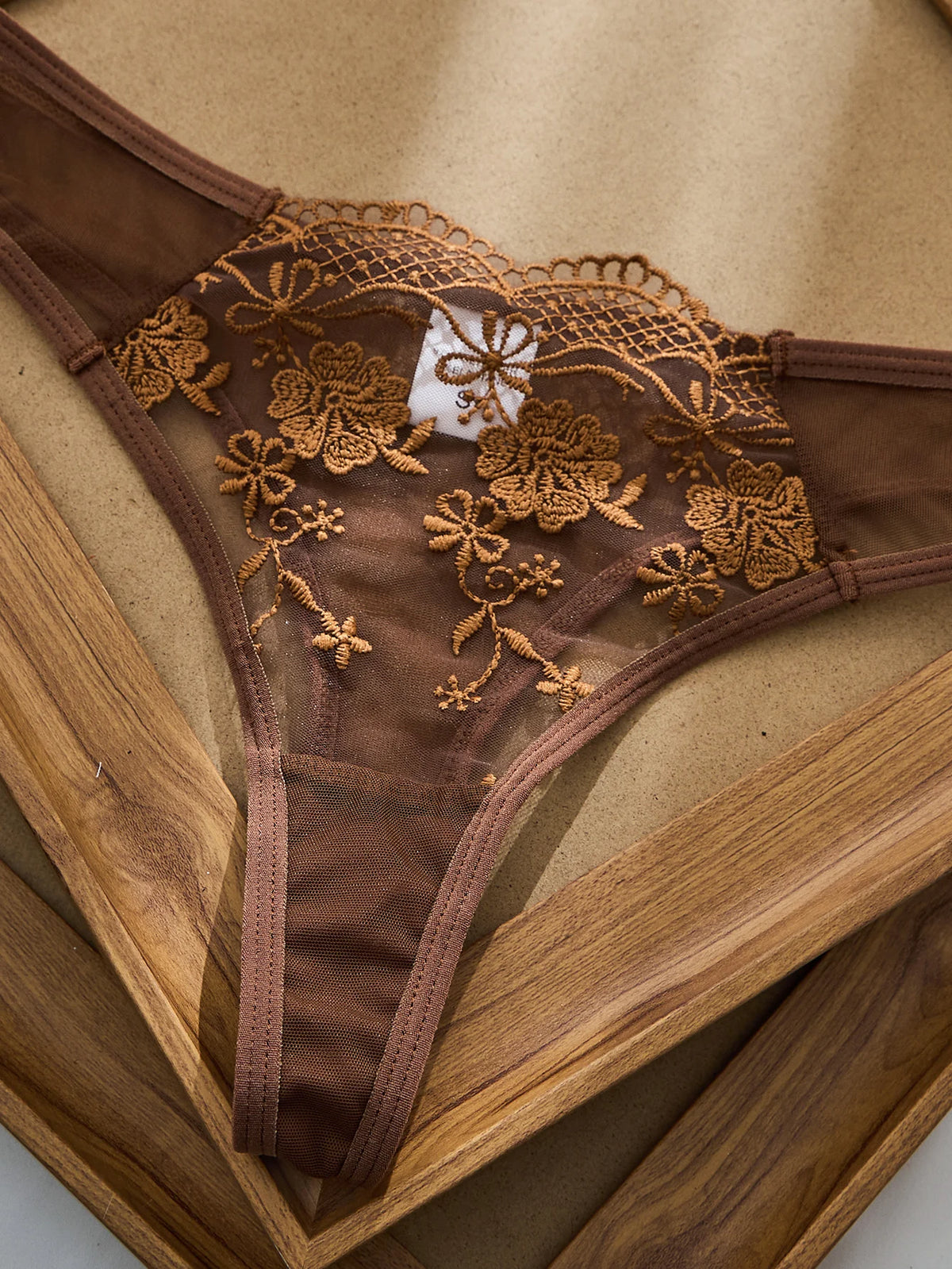 Women's Sheer Floral Embroidered Lingerie Set