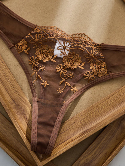 Women's Sheer Floral Embroidered Lingerie Set