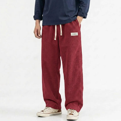 Men's Solid Corduroy Baggy Pants Casual Loose Straight Leg Trousers Elastic Waist Drawstring Streetwear Male Autumn Bottoms Man