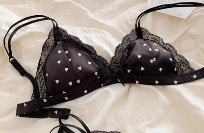 Women's Satin Lace Triangle Cup Bra Set