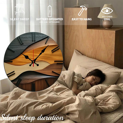2D-flat Nordic Style Wooden Round Silent Hanging Wall Clock,Suitable For Living Room,Office,Study Room, Bedroom, Home Decoration