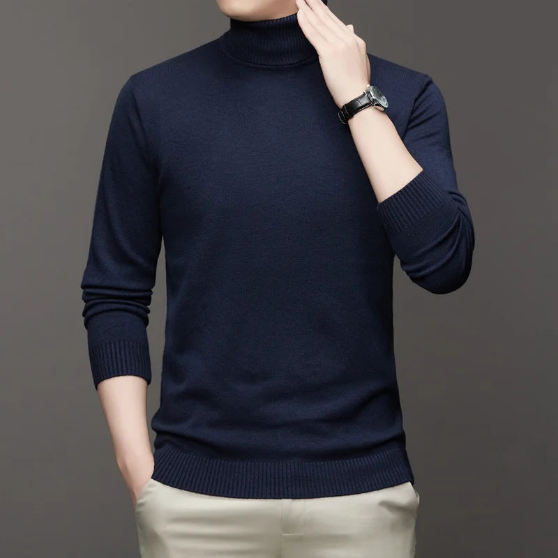 2026 New Mens Knitted Sweaters Solid Color Turtleneck Breathable Pullovers Warm Outdoor Basic Streetwear autumn Business Tops