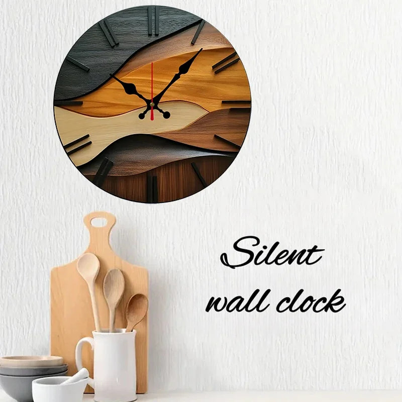 2D-flat Nordic Style Wooden Round Silent Hanging Wall Clock,Suitable For Living Room,Office,Study Room, Bedroom, Home Decoration