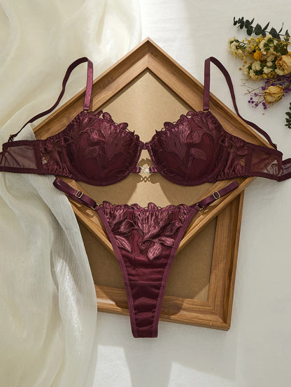 Women's Brown Color-Block Bra Set