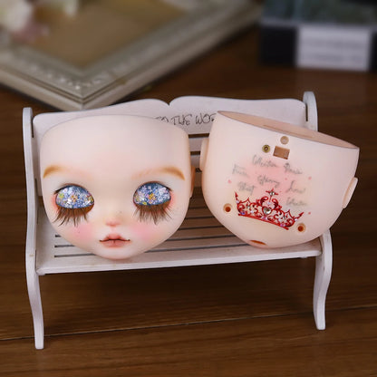 Blyth 1/6 doll hand drawn makeup face shell Blank Makeup DIY frosted face handmade