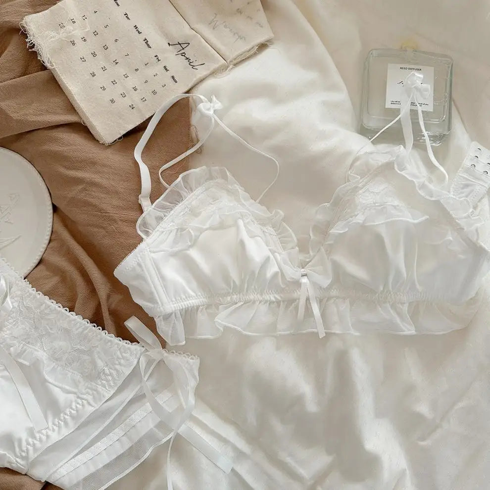 Women's Lace Bow Wireless Bra Set