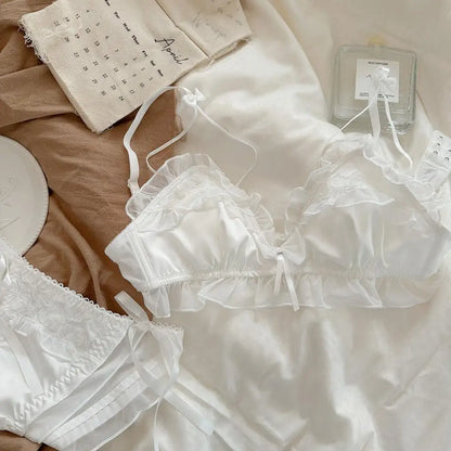 Women's Lace Bow Wireless Bra Set