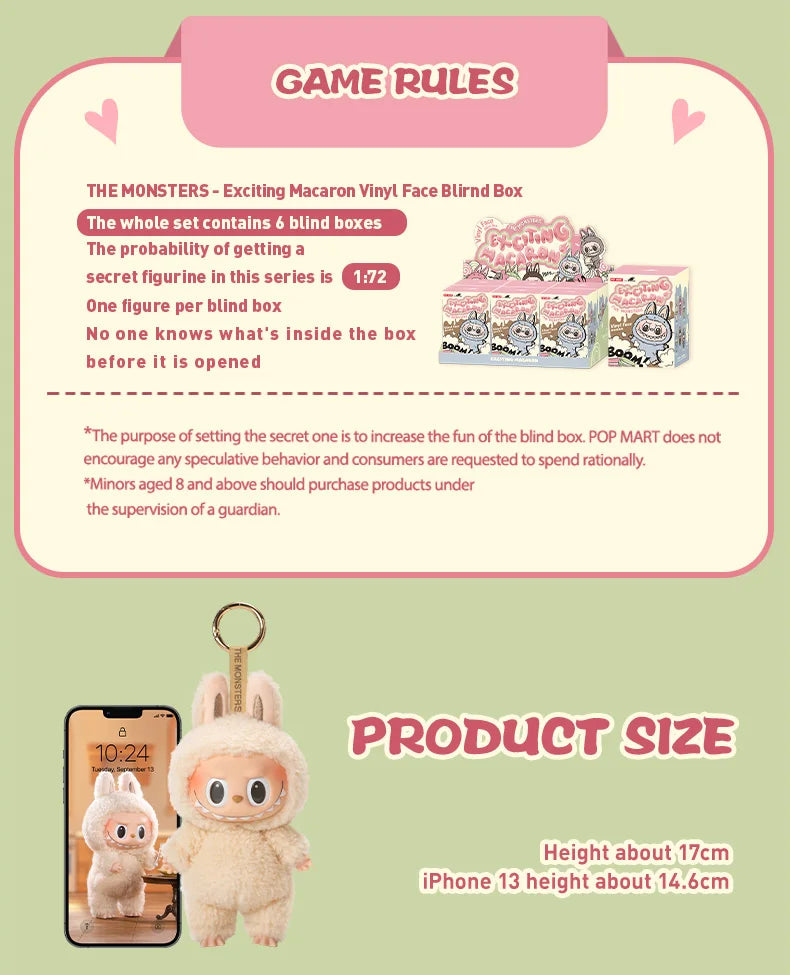 POP MART LABUBU V1 THE MONSTERS Exciting Macaron Vinyl Face Surprise Mystery Box Blind Box Toys Kawaii Anime Action Figure Gift