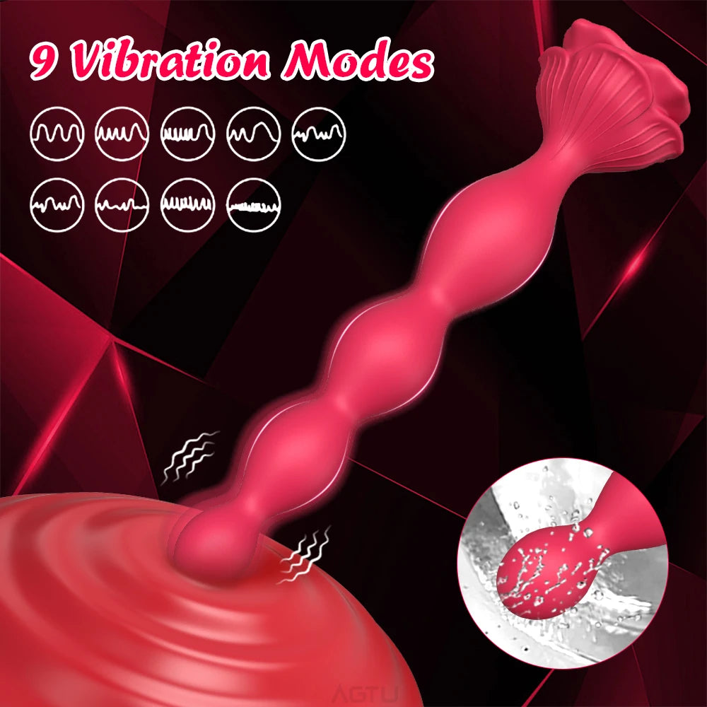 Vibrating Anal Beads Butt Plug, 7.8 Inch Anal Toys Sex Toy with 9 Modes, Vibrator Prostate Massager Adult Sex Toys for Women Men