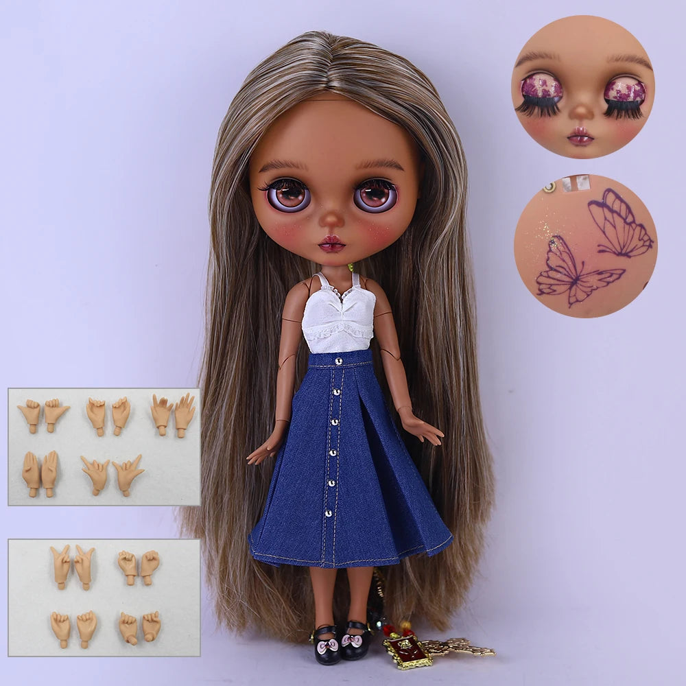 ICY DBS Bryce 1/6 Hand-Painted Doll Set Doll with Black skin, Long Lashes, and Sunspots SD Version