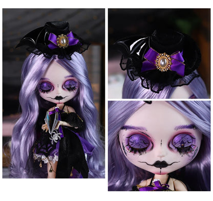 ICY DBS Blyth 1/6 doll hand painted makeup theme set skull face shell sleepy eyes long eyelashes bjd doll complete set sd