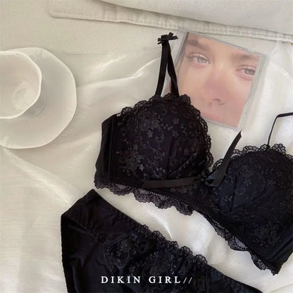 Women's Embroidered Lace Wireless Bra Set