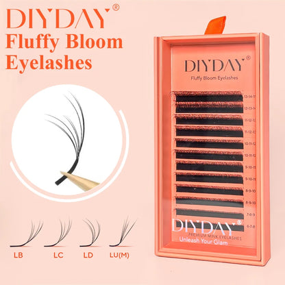 DIYDAY Layered Camellia Eyelashes LB LC LD LU(M) Fluffy Bloom Mink False Lashes Multi-layer Easy Fan Eyelash Extension