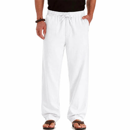 Men's Spring Summer New Cotton Linen Long Pants Vacation Hawaii Casual Trouser Straight Leg Lightweight Sweatpants