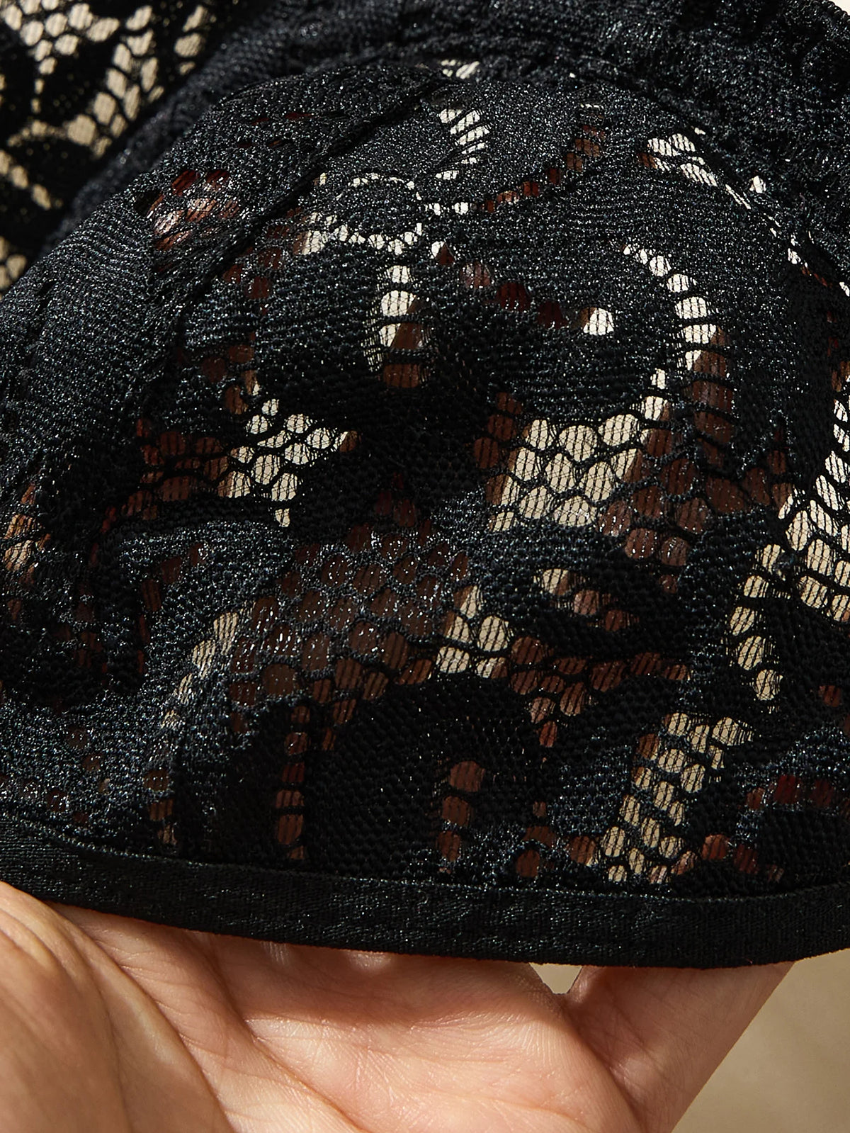 Black Floral Lace Balconette Bra