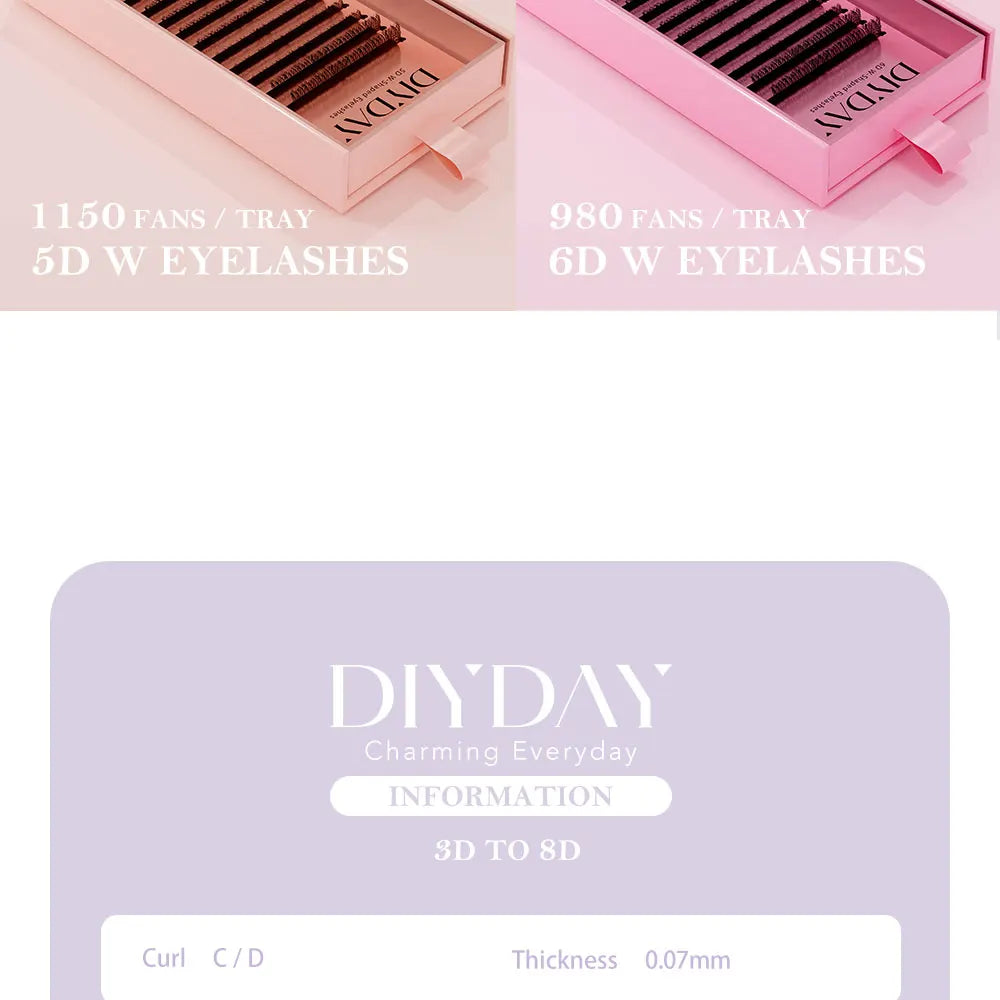 DIYDAY W-Shape Eyelash Extension 3d 4d 5d 6d 7d 8d W Lashes Natural Soft Premade Fan Bloom Effect Eye Lashes for Beauty Makeup