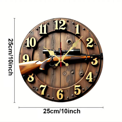 Winchester Rifle Wooden Round Silent Hanging Wall Clock, Suitable For Living Room, Office, Study Room, Bedroom, Home Decoration
