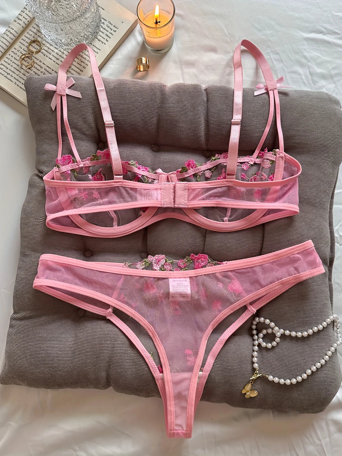 Women's Floral Embroidered Bra & Panty Set
