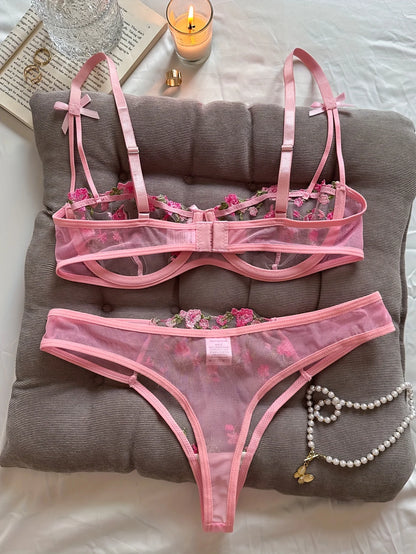 Women's Floral Embroidered Bra & Panty Set