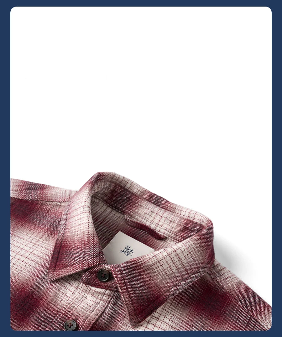 SIMWOOD High Standard 2026 Spring New Oversize 270gsm Wool Blend Plaid Shirts Men Warm Vintage Shirt