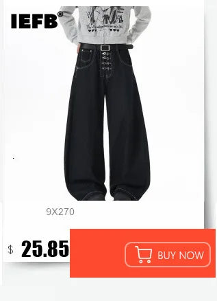 IEFB Men's Jeans New Korean Personality Straight Wide Leg Denim Pants Fashion Autumn Spring Vintage Male Trousers 9A5577