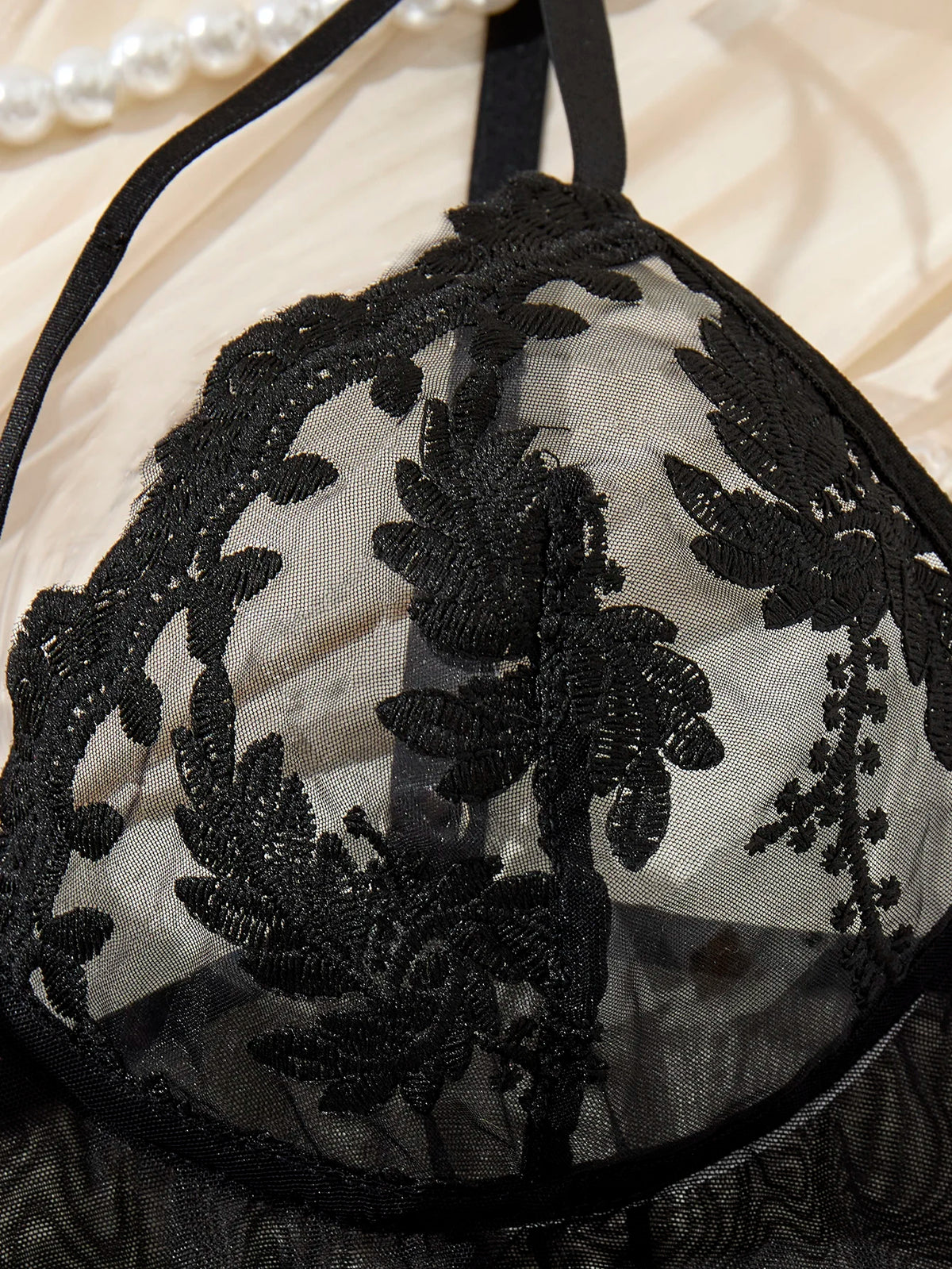 Wine Red Embroidered Sheer Nightgown