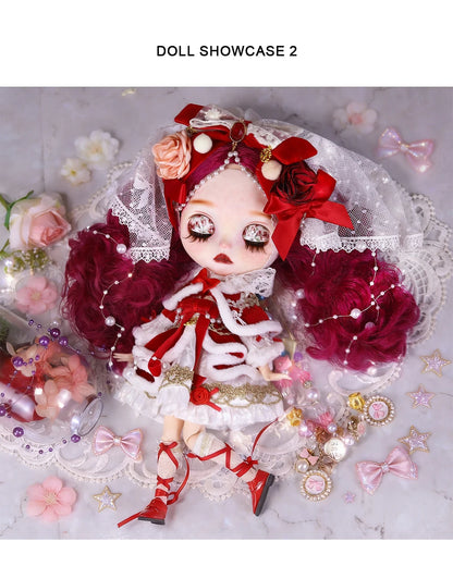 ICY DBS Blyth 1/6 Doll Hand drawn White Skin Red Rose Hand drawn Set Girl Gift